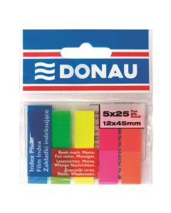 Notite adezive index din plastic DONAU, 45x12 mm, set 5x25 file color