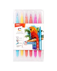 Carioci cu varf pensula 12 culori cutie plastic DELI
