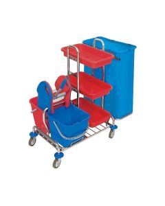 Carucior de curatenie multifunctional 2 galeti 20l+storcator+3 tavite+suport sac 120l-Cleaning System, SPLAST