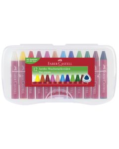 Creioane cerate 12 culori Jumbo cutie plastic FABER-CASTELL