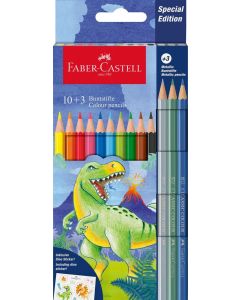 Creioane Colorate 10+3 culori Dinozauri FABER-CASTELL