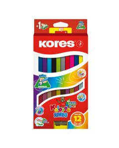 Creioane Colorate 12 culori + ascutit. triunghiulare Jumbo KORES