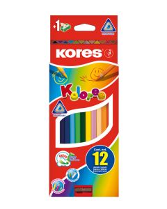 Creioane Colorate 12 culori + ascutitoare triunghiulare KORES