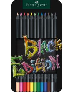 Creioane Colorate 12 culori Black edition cutie metal FABER-CASTELL