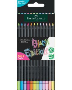 Creioane Colorate 12 culori pastel+ neon Black edition FABER-CASTELL