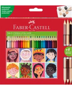 Creioane Colorate 24+3 cr. BiColore piele Children of the World FABER-CASTELL