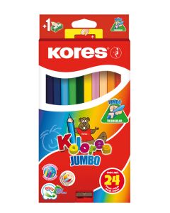 Creioane Colorate 24 culori + ascutit. triunghiulare Jumbo KORES