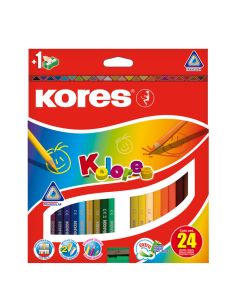 Creioane Colorate 24 culori + ascutitoare triunghiulare KORES