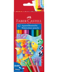Creioane Colorate acuarela 12 buc + pensula FABER-CASTELL