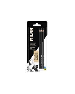 Creion carbune set 3 + radiera Master Gum MILAN