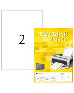 Etichete autoadezive TOPSTICK LABELS 2/A4, 210 x 148,5 mm, albe, pretaiate, 100 coli/top