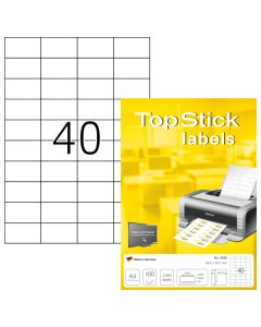 Etichete autoadezive TOPSTICK LABELS 40/A4, 52,5 x 29,7 mm, albe, pretaiate, 100 coli/top
