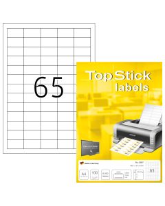 Etichete autoadezive TOPSTICK LABELS 65/A4, 38 x 21,2 mm, albe, pretaiate, 100 coli/top