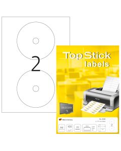 Etichete autoadezive TOPSTICK LABELS CD, diam. 117 mm, albe, pretaiate, 100 coli/top