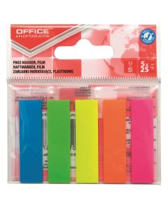 Notite adezive index din plastic OFFICE Products, 45x12 mm, set 5x25 file color