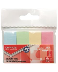 Notite adezive index (page marker) din hartie OFFICE Products, 20x50 mm, set 4x40 file pastel