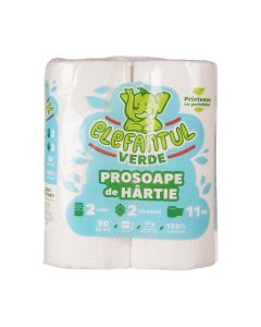 Rola prosop alb 2 straturi, 50 foi, 11m, Elefantul Verde, 2 role/set