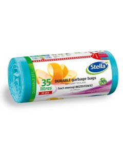 Saci menajeri ultrarezistenti 35l cu urechi HD-LD albastru, STELLA, 30buc/rola - 1