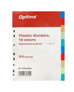 Separatoare index plastic color, A4, 120 microni, 5 culori/set, Optima