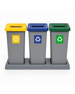 Set cos gunoi colectare selectiva cu baza de plastic, PLAFOR, 3x53l