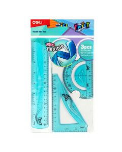 Set geometrie 3 piese flexibil twist me Color (rig.20, ech.13cm, raportor) DELI