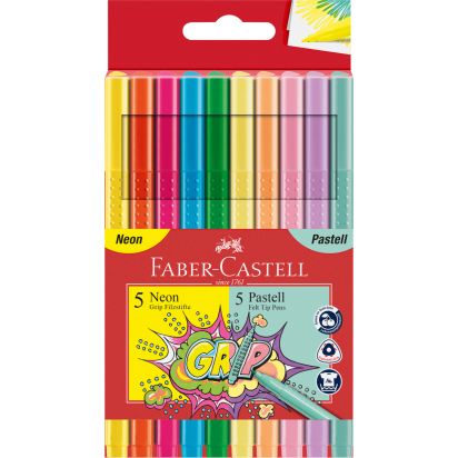 Carioca 10 culori pastel si neon grip FABER-CASTELL - 1