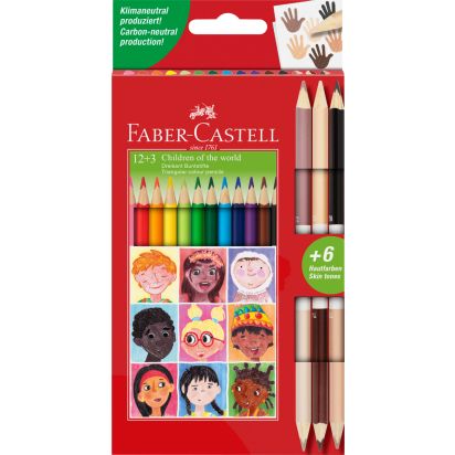 Creioane Colorate 12+3 cr. biColore piele Children of the world FABER-CASTELL - 1