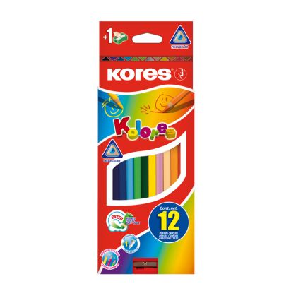 Creioane Colorate 12 culori + ascutitoare triunghiulare KORES - 1