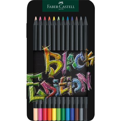 Creioane Colorate 12 culori Black edition cutie metal FABER-CASTELL - 1