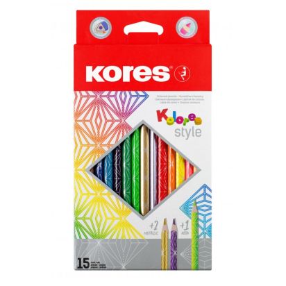 Creioane Colorate 12 culori + incl. 2 metalice + 1 neon KORES - 1