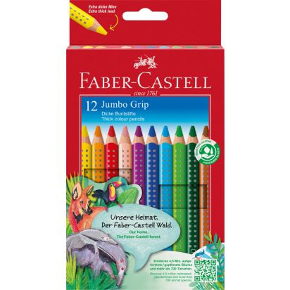 Creioane Colorate 12 culori Jumbo grip FABER-CASTELL - 1