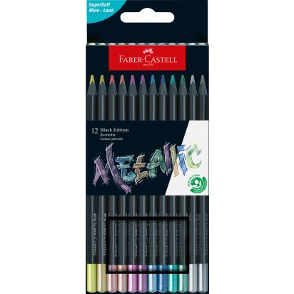 Creioane Colorate 12 culori metalizate Black edition FABER-CASTELL - 1