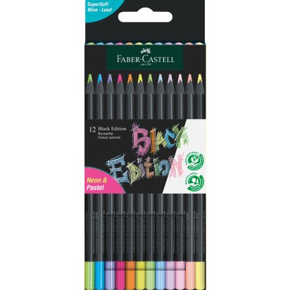 Creioane Colorate 12 culori pastel+ neon Black edition FABER-CASTELL - 1
