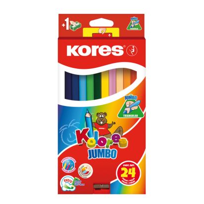 Creioane Colorate 24 culori + ascutit. triunghiulare Jumbo KORES - 1