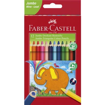 Creioane Colorate triunghiulare Jumbo 12 culori FABER-CASTELL - 1