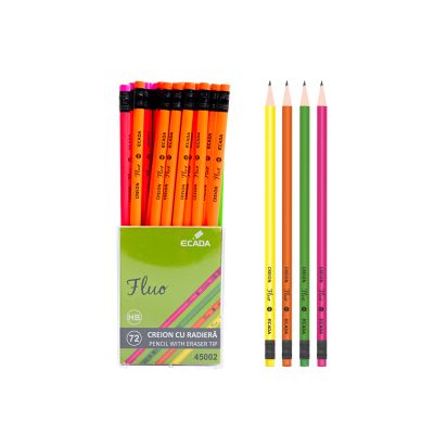 Creion negru cu radiera FLUO ECADA - 1