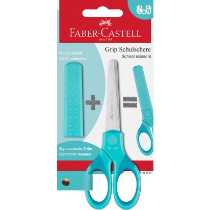Foarfeca scolara cu protectie grip turcoaz FABER-CASTELL - 1