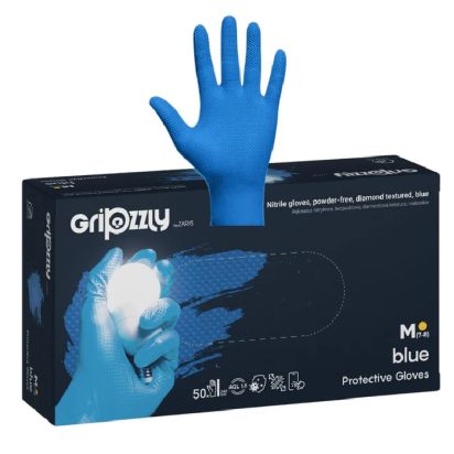 Manusi nitril textura diamant albastre Gripzzly, ZARYS, 50buc/cutie - 1