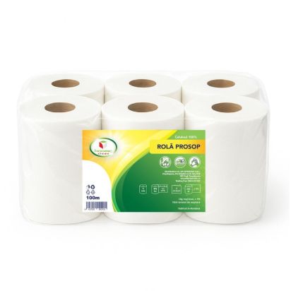 Rola prosop hartie alba 2 straturi, KOOBIC, 100m, 6 role/bax - 1