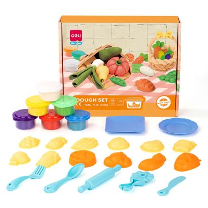 Set creativ plastilina + 19 accesorii fructe si legume DELI - 1
