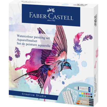 Set creativ tempera 18 piese (tempera acuarele 12 culori x 5 ml + 4 pensule+ sablon plastic) FABER-CASTELL - 1