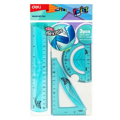 Set geometrie 3 piese flexibil twist me Color (rig.20, ech.13cm, raportor) DELI - 1