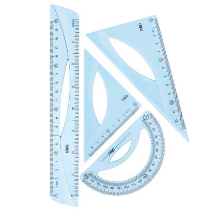 Set geometrie 4 piese albastru transparent (rig20cm, ech*2, rap) DELI - 1