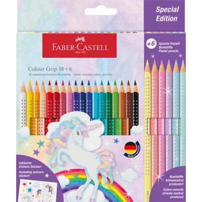 Set promo creioane Colorate 18+6 culori grip 2001 Unicorni FABER-CASTELL - 1