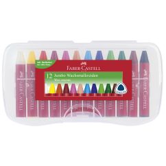 Creioane cerate 12 culori Jumbo cutie plastic FABER-CASTELL