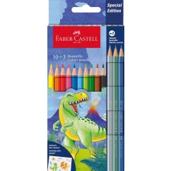 Creioane Colorate 10+3 culori Dinozauri FABER-CASTELL