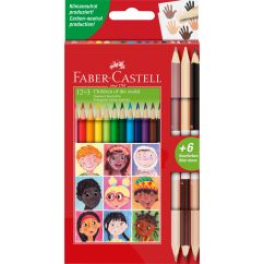 Creioane Colorate 12+3 cr. biColore piele Children of the world FABER-CASTELL