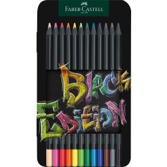 Creioane Colorate 12 culori Black edition cutie metal FABER-CASTELL