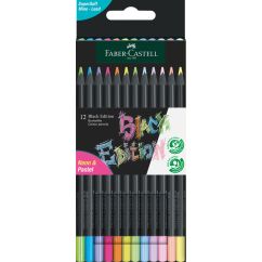 Creioane Colorate 12 culori pastel+ neon Black edition FABER-CASTELL