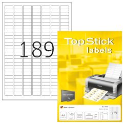Etichete autoadezive TOPSTICK LABELS 189/A4, 25,4 x 10 mm, albe, pretaiate, 100 coli/top